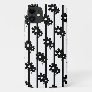 Capa Para iPhone 11 Flores Negras Modernas Com Linhas Verticais
