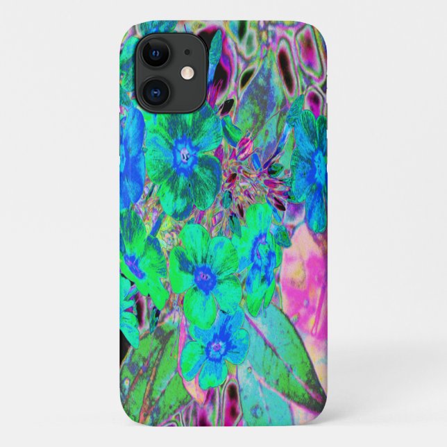 Capa Para iPhone 11 Flores Psicodélicas e Tripantes Verde Lima e Azul (Verso)