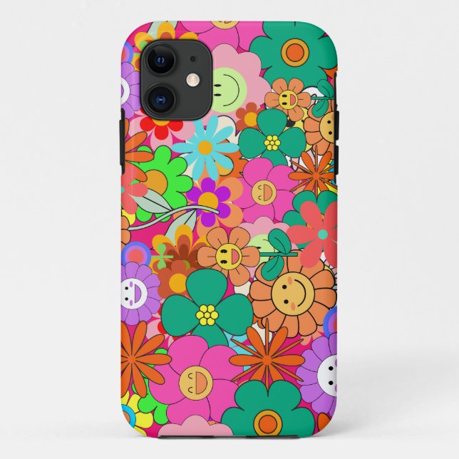 Capa Para iPhone 11 Flores Retro Groovy Boho Hippie (Verso)