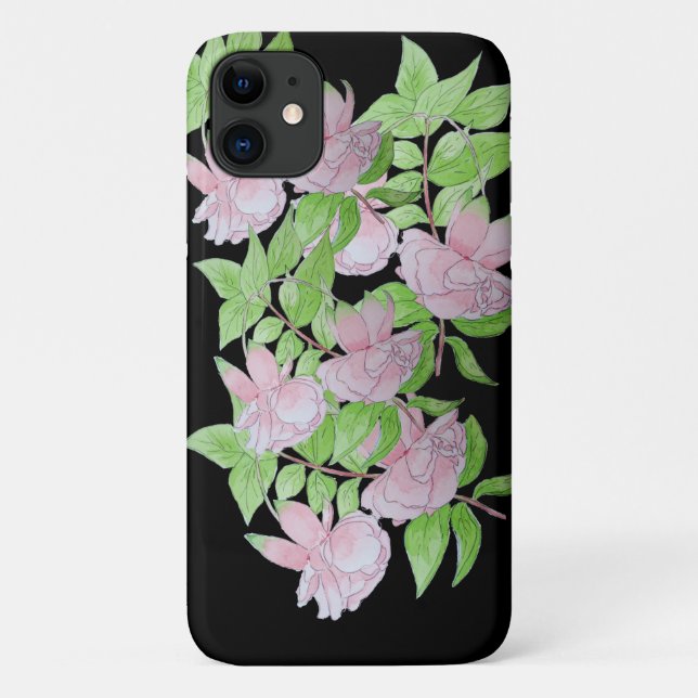 Capa Para iPhone 11 Flores rosa bonito com folheto (Verso)