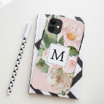 Capa Para iPhone 11 Flores Rosa Cor-de-Água Moderna Monogramadas<br><div class="desc">Flores Rosa Cor-de-Água Moderna Monogramadas</div>