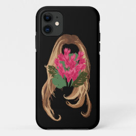 Capa Para iPhone 11 Flores rosa e face feminina