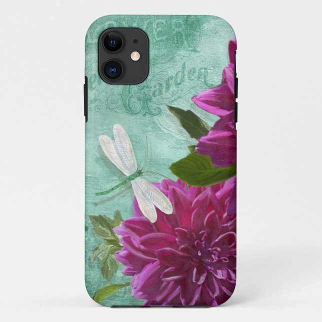 Capa Para iPhone 11 Flores roxas da dália da placa de comensal de w da (Verso)
