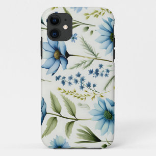 Capa Para iPhone 11 Flores Selvagens com Cores Aquáticas em Azul Claro