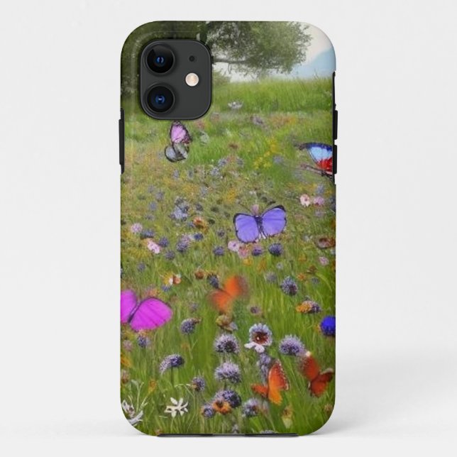 Capa Para iPhone 11 Flores selvagens e Borboletas no País (Verso)