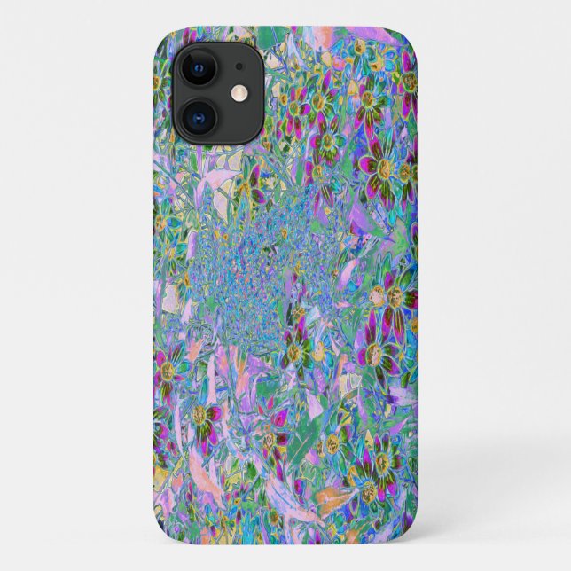 Capa Para iPhone 11 Flores Silvestres Retro Roxas, Verdes e Azuis sobr (Verso)
