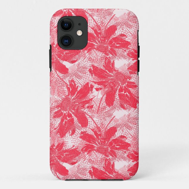 Capa Para iPhone 11 Flores vermelhas em branco. (Verso)