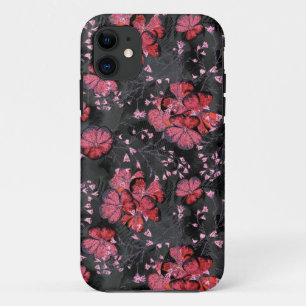 Capa Para iPhone 11 Flores vermelhas em uma cinza preta.