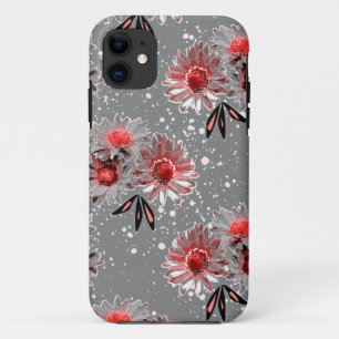 Capa Para iPhone 11 Flores vermelhas na cinza