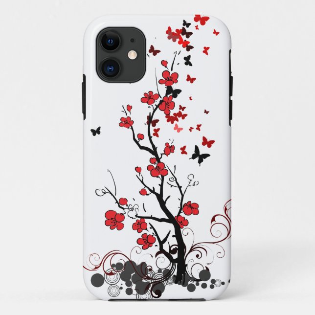 Capa Para iPhone 11 Flores vermelhas & pretas (Verso)