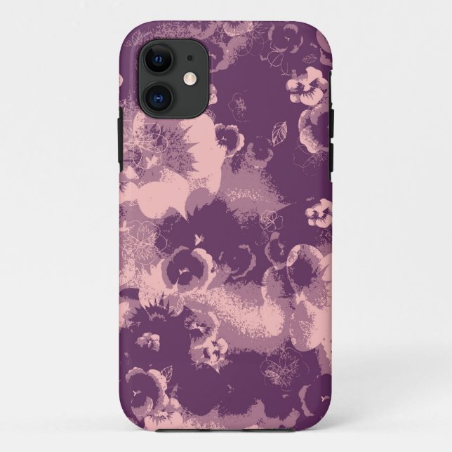 Capa Para iPhone 11 Flores violetas de safra (Verso)