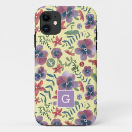 Capa Para iPhone 11 Flores Violetas Monograma impressão floral integra