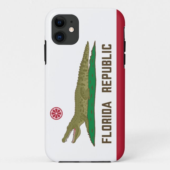 Capa Para iPhone 11 Flórida Alligator Flag Crocodile (Verso)