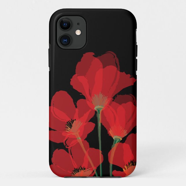 Capa Para iPhone 11 Fluers de Pavot Rouge sur Noir (Verso)