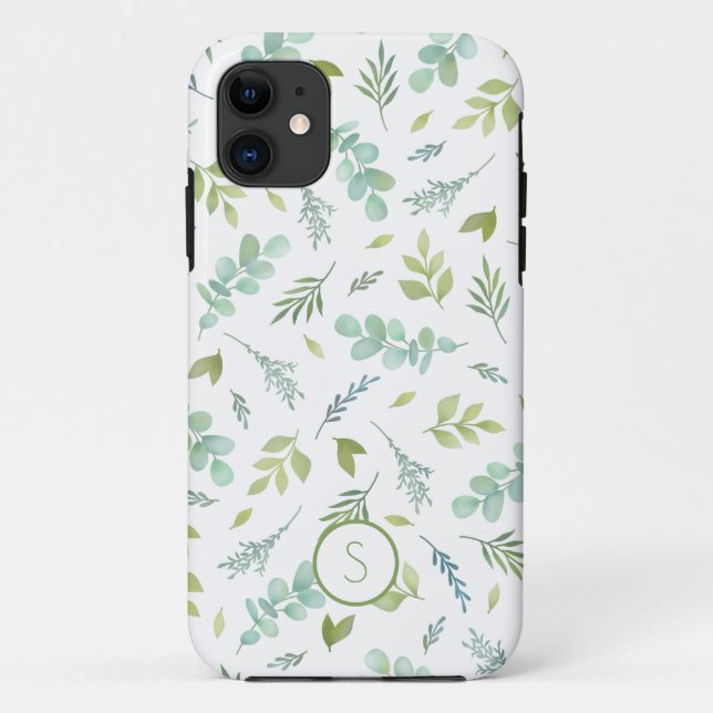 Capa Para iPhone 11 Folha Botânica Monograma (Verso)