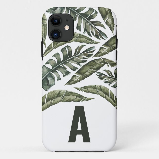 Capa Para iPhone 11 Folha tropical personalizada inicial (Verso)