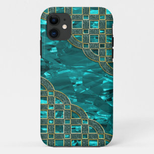 Capa Para iPhone 11 Folha verde da cerceta, estrutura dourada do