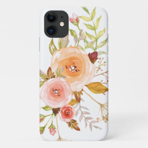 Capa Para iPhone 11 Folhagem de Rosa Flor Rosa-Esbranquiçada com Pasta