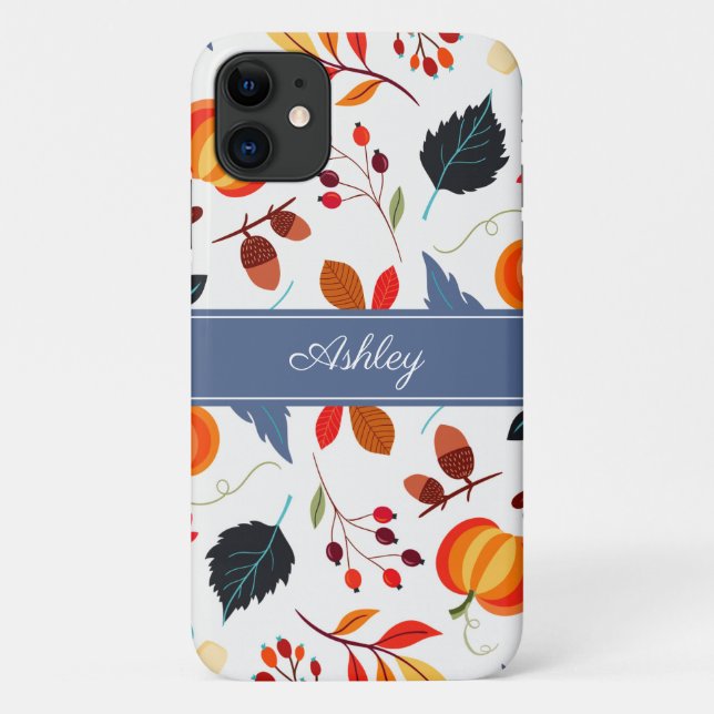 Capa Para iPhone 11 Folhas Botânicas de Outono Elegantes (Verso)