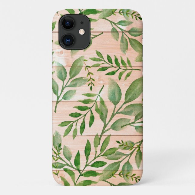 Capa Para iPhone 11 Folhas de Aquarela (Verso)