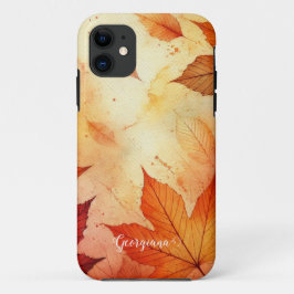 Capa Para iPhone 11 Folhas de Aquarela Automática Quentes