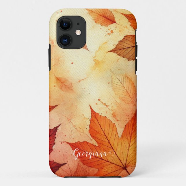 Capa Para iPhone 11 Folhas de Aquarela Automática Quentes (Verso)