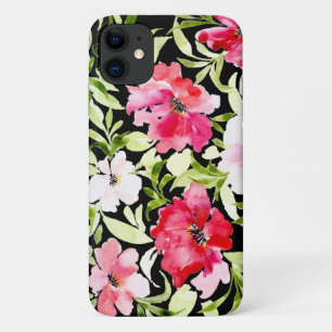 Capa Para iPhone 11 Folhas de flores vermelhas tropicais luxuosas