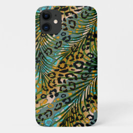 Capa Para iPhone 11 Folhas de palma num fundo-leopardo.