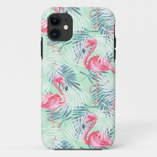 Capa Para iPhone 11 Folhas de palmeira e flamingos