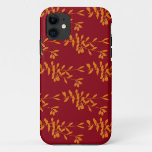 Capa Para iPhone 11 Folhas do ramo da silhueta laranja em vermelho