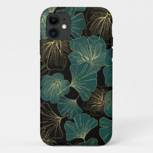 Capa Para iPhone 11 Folhas verdes Douradas