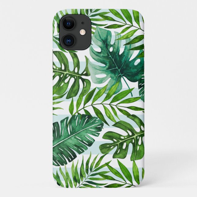 Capa Para iPhone 11 Folhas Verdes Tropicais de legal Aquarela (Verso)