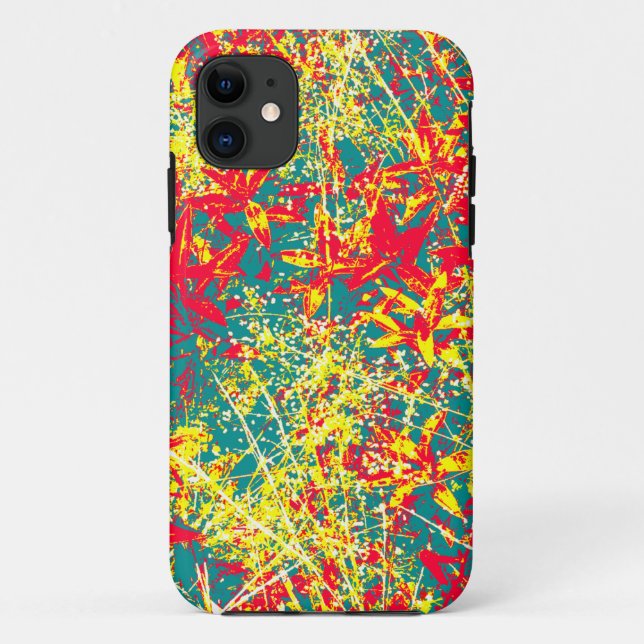 Capa Para iPhone 11 folhas vermelhas, amarelas e brancas (Verso)