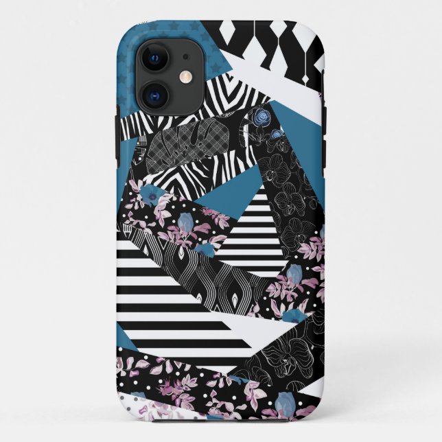 Capa Para iPhone 11 Folheto azul, popular, retalhos, folclore, rústico (Verso)