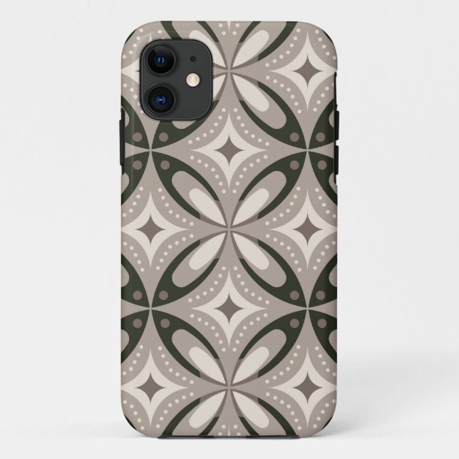 Capa Para iPhone 11 Formas circulares retrô bege e marrom (Verso)