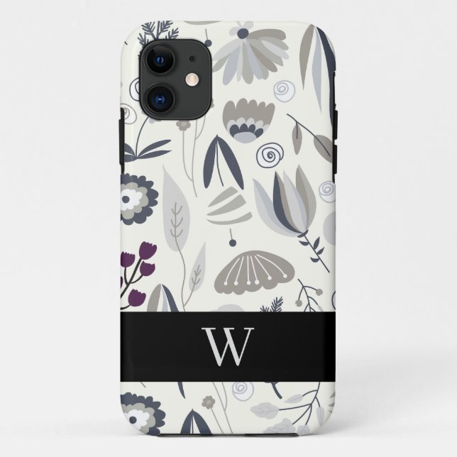 Capa Para iPhone 11 Formas de Abstrato preto e branco monograma (Verso)