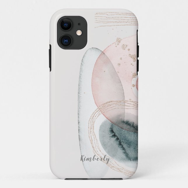 Capa Para iPhone 11 Formas Douradas Rosa Abstratas Modernas Personaliz (Verso)