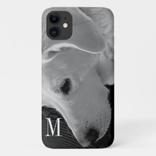 Capa Para iPhone 11 Foto branca e negra de um lindo cão branco