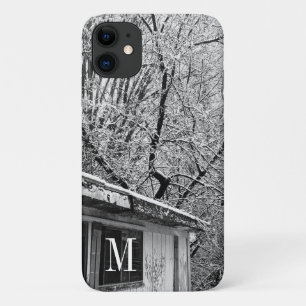 Capa Para iPhone 11 Foto em preto e branco da cena rustica de inverno