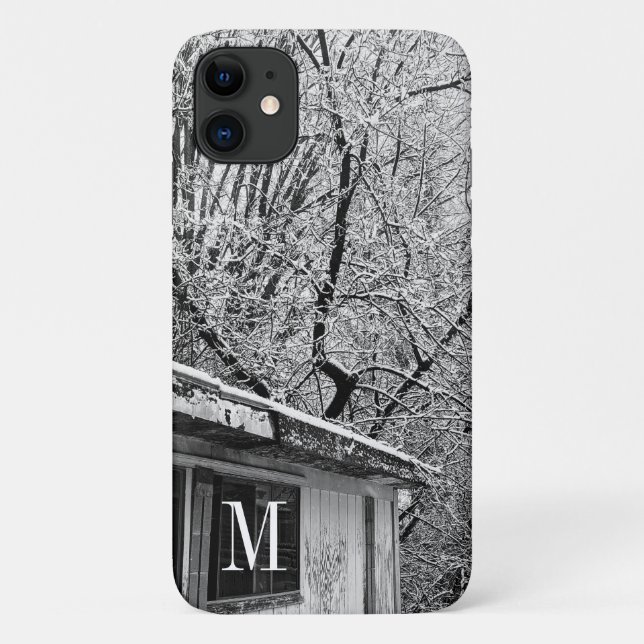 Capa Para iPhone 11 Foto em preto e branco da cena rustica de inverno  (Verso)