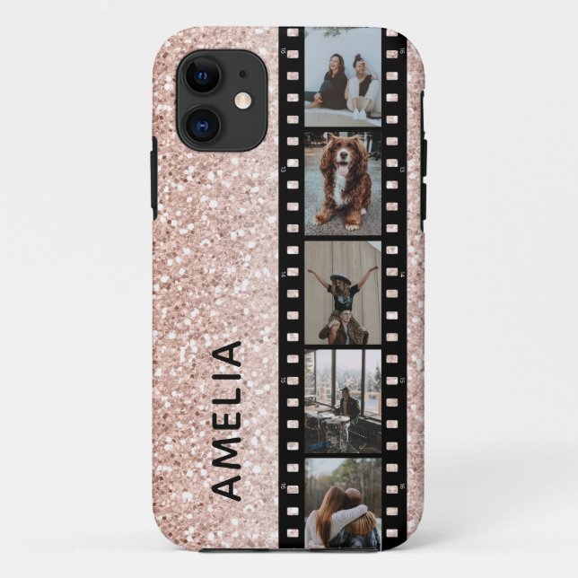 Capa Para iPhone 11 Foto: Faux Pink Glitter Personalizado (Verso)