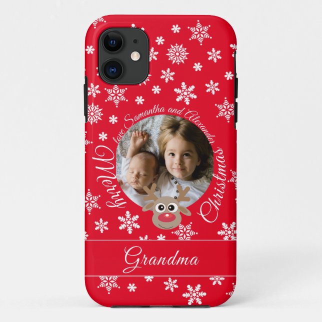 Capa Para iPhone 11 Foto Natal Red Cute Reindeer White Script (Verso)