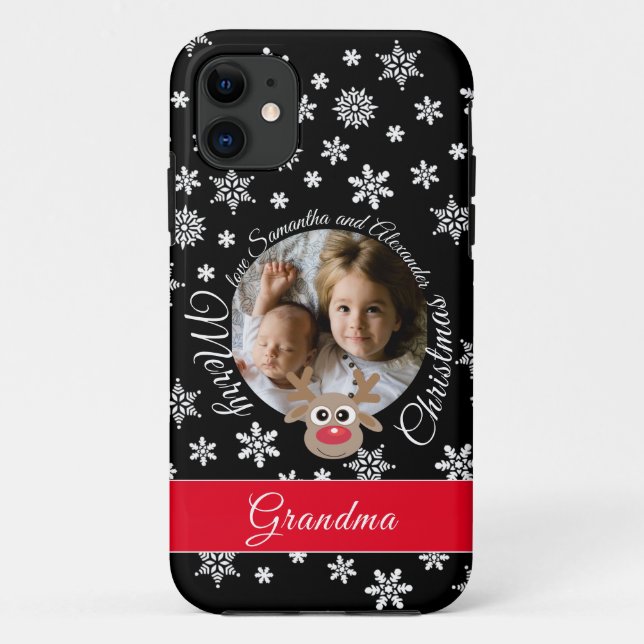 Capa Para iPhone 11 Foto Natal - White Script de Refinas Pretas e Cuta (Verso)