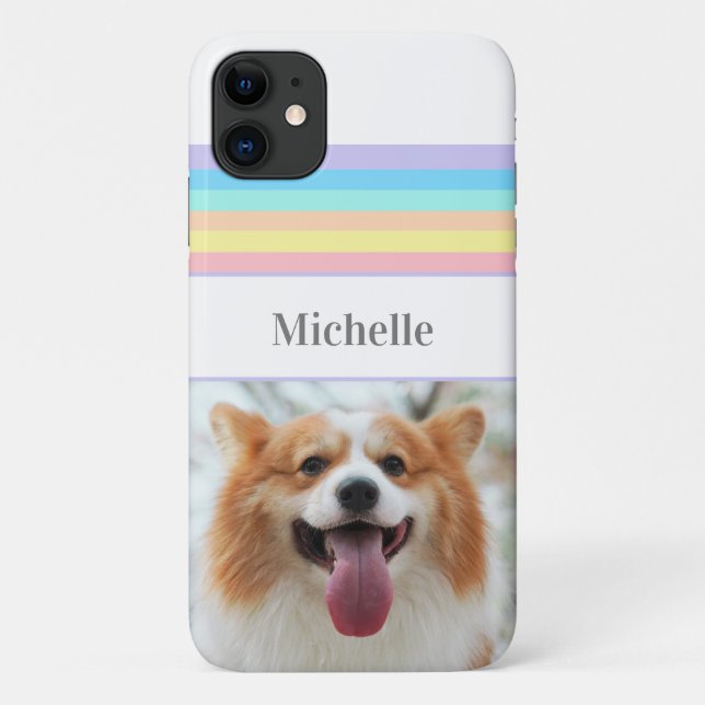 Capa Para iPhone 11 Foto personalizada personalizada e nome Rainbow (Verso)