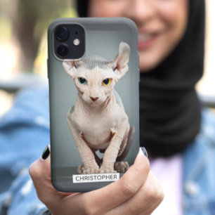 Capa Para iPhone 11 Fotografia de gato Elf Sphynx  Adicione Seu Nome