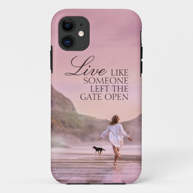 Capa Para iPhone 11 Fotografia de praia com cotação de vida personaliz (Verso)