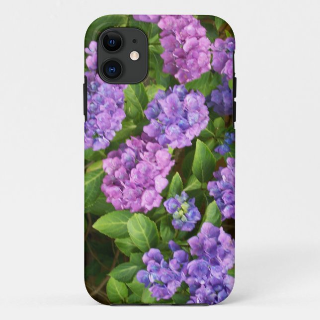 Capa Para iPhone 11 Fotografia Rosa, Mauve e Blue Hydrangeas (Verso)