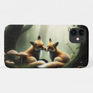Capa Para iPhone 11 Fox Cuddle in Misty Forest