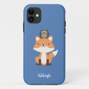 Capa Para iPhone 11 Fox e Azul-Coruja da Madeira Personalizados