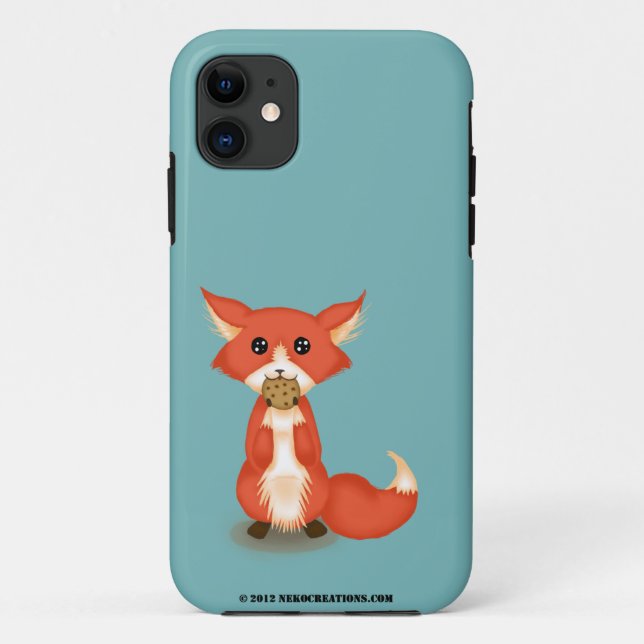 Capa Para iPhone 11 Fox Eyed grande bonito que come um biscoito (Verso)